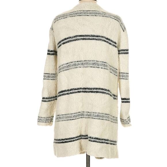 Anthropologie Solitaire Cream Striped Fuzzy Long Cardigan Sweater Size M Chunky - Picture 4 of 5